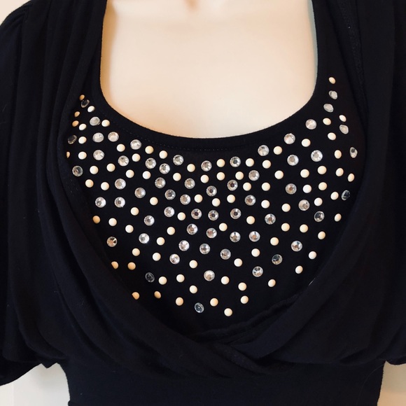 Black top w/ Rhinestone studs size M - Picture 2 of 8